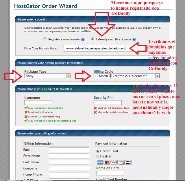 Primer paso seleccionar dominio en hostgator